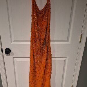 Elegant Orange Beaded Dress